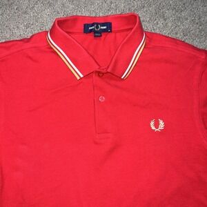 Fred Perry Short Sleeve Zip Neck Crepe Polo Shirt Red Medium